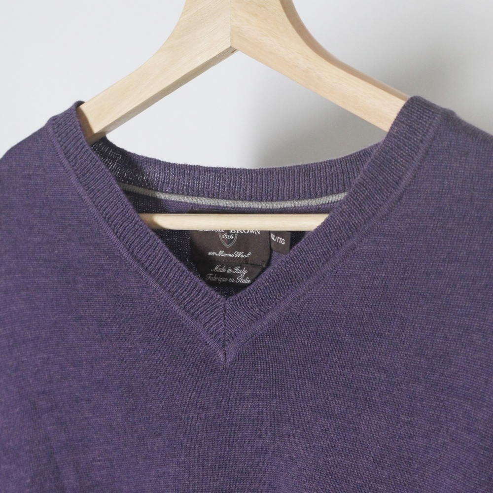 Black Brown 1826 Men's Purple Wool V-Neck Sweater